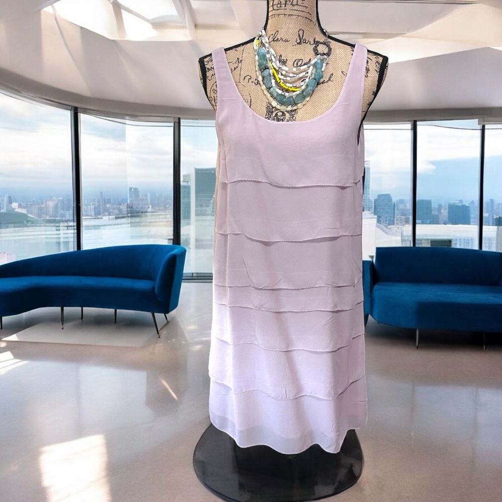 NWOT-Eileen Fisher-100% Silk Sleeveless Lavender Ruffled Dress-MP